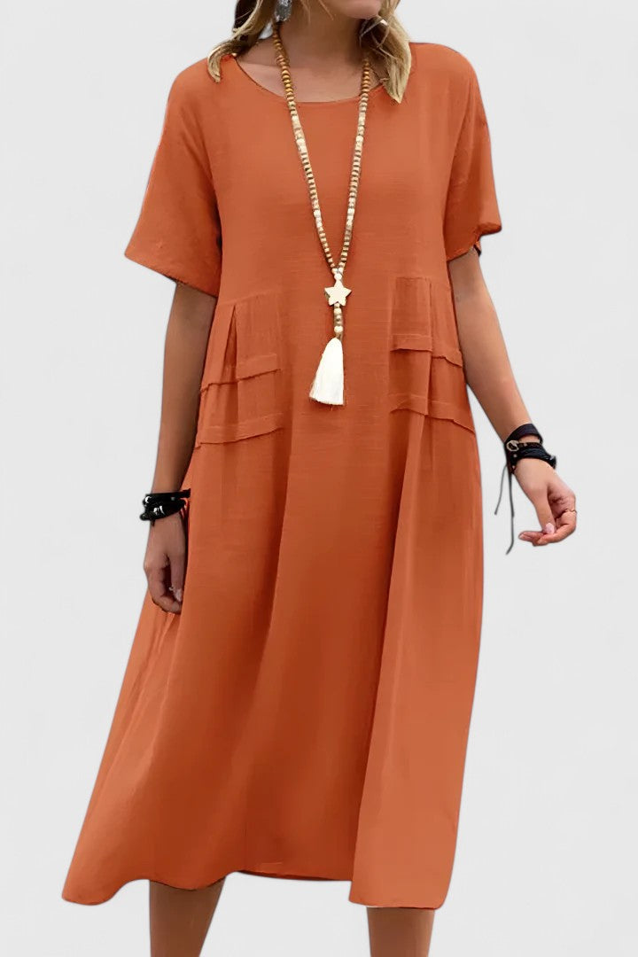 Hynzaria | Casual Midi Dress with Patch Pockets