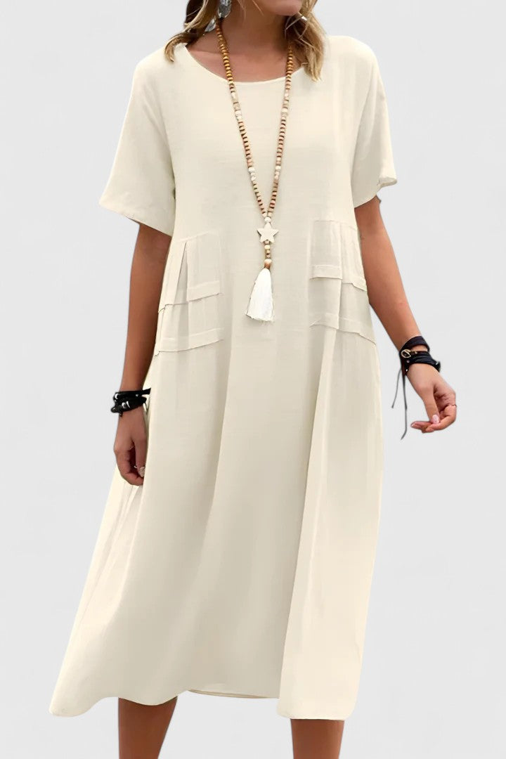 Hynzaria | Casual Midi Dress with Patch Pockets