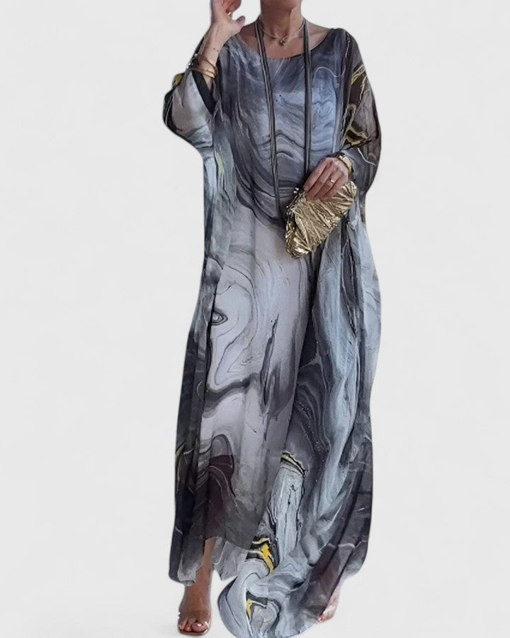 Hyrelle | Bohemian Maxi Dress with Draped Overlay