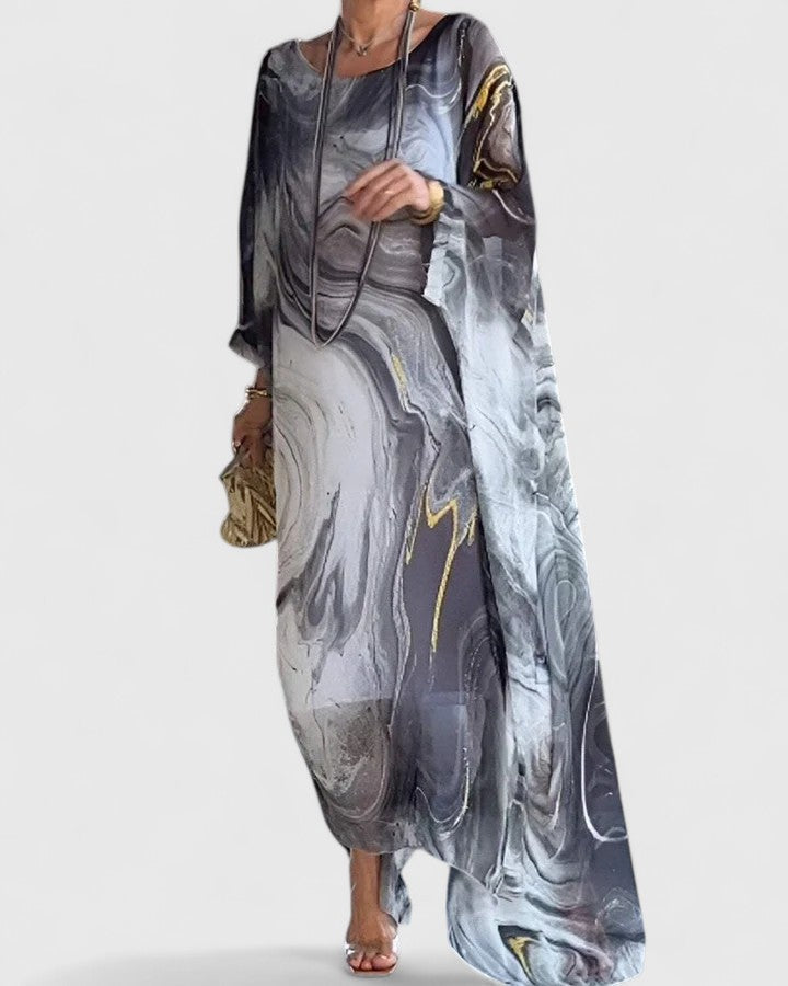 Hyrelle | Bohemian Maxi Dress with Draped Overlay