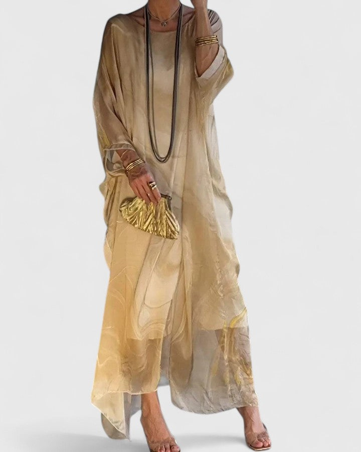 Hyrelle | Bohemian Maxi Dress with Draped Overlay