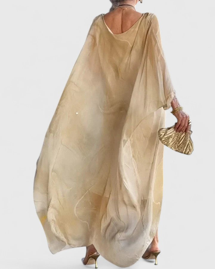 Hyrelle | Bohemian Maxi Dress with Draped Overlay