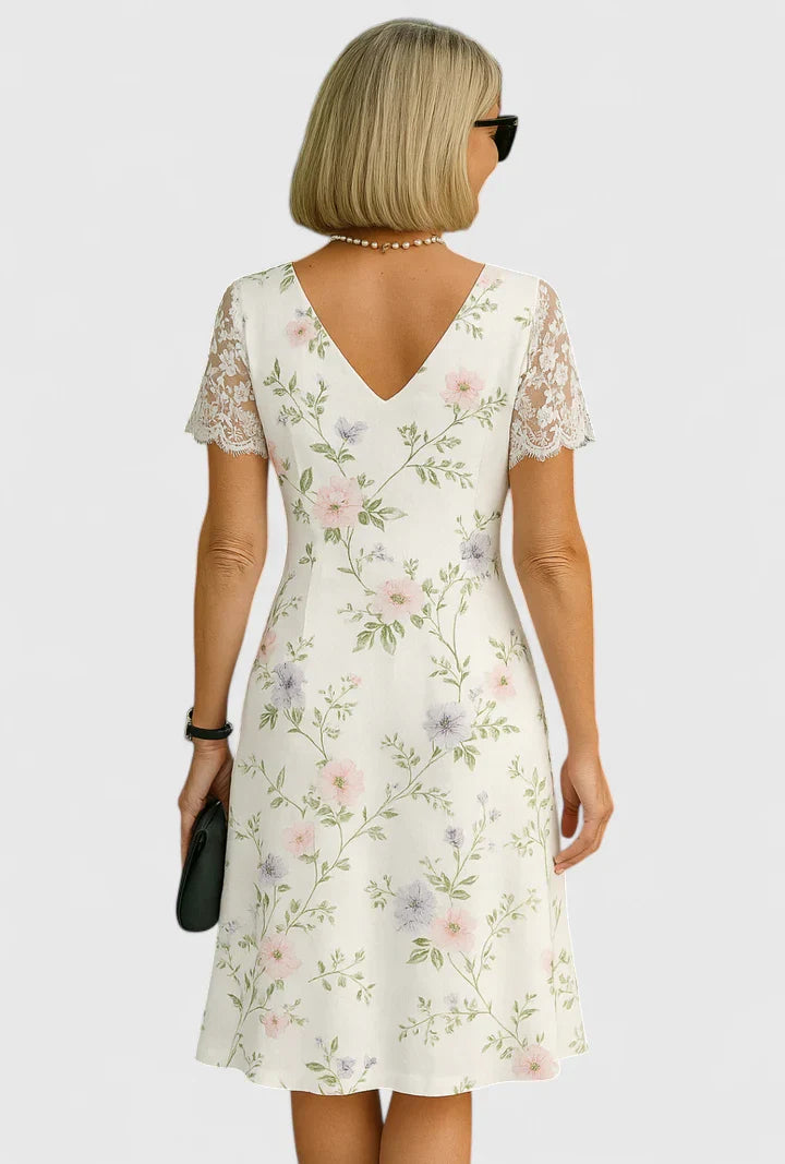 Ilymora | Floral Midi Dress with Lace Sleeves