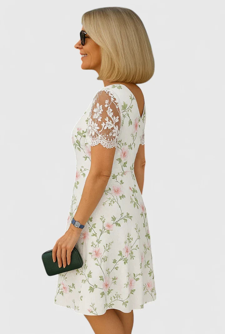 Ilymora | Floral Midi Dress with Lace Sleeves