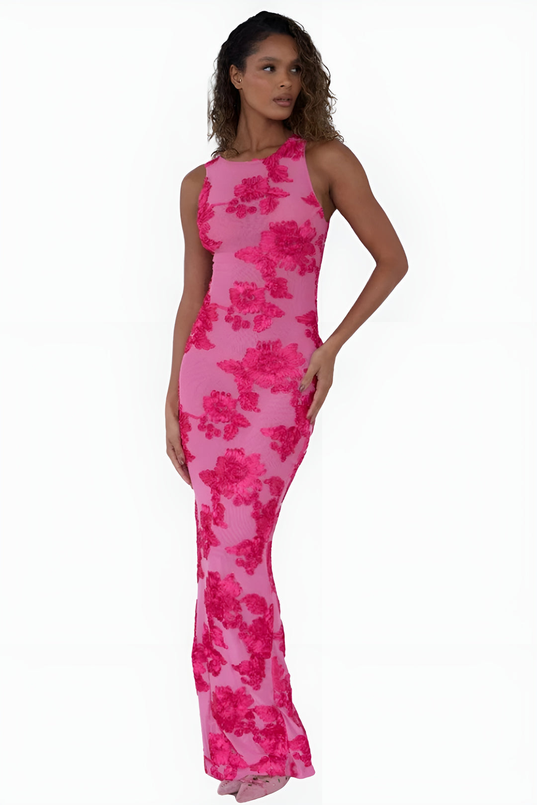 Ilyzandra | Elegant Floral Maxi Dress with Sleeveless Silhouette
