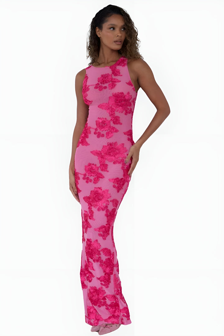 Ilyzandra | Elegant Floral Maxi Dress with Sleeveless Silhouette