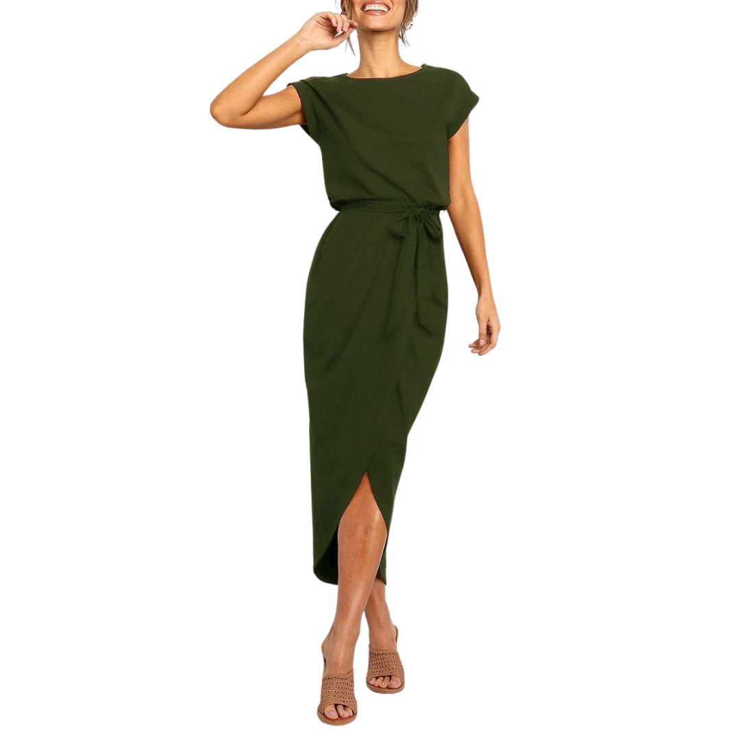 Ilyzara | Modern Tie Waist Midi Dress with Wrap Skirt