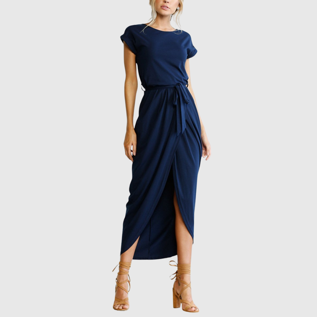 Ilyzara | Modern Tie Waist Midi Dress with Wrap Skirt