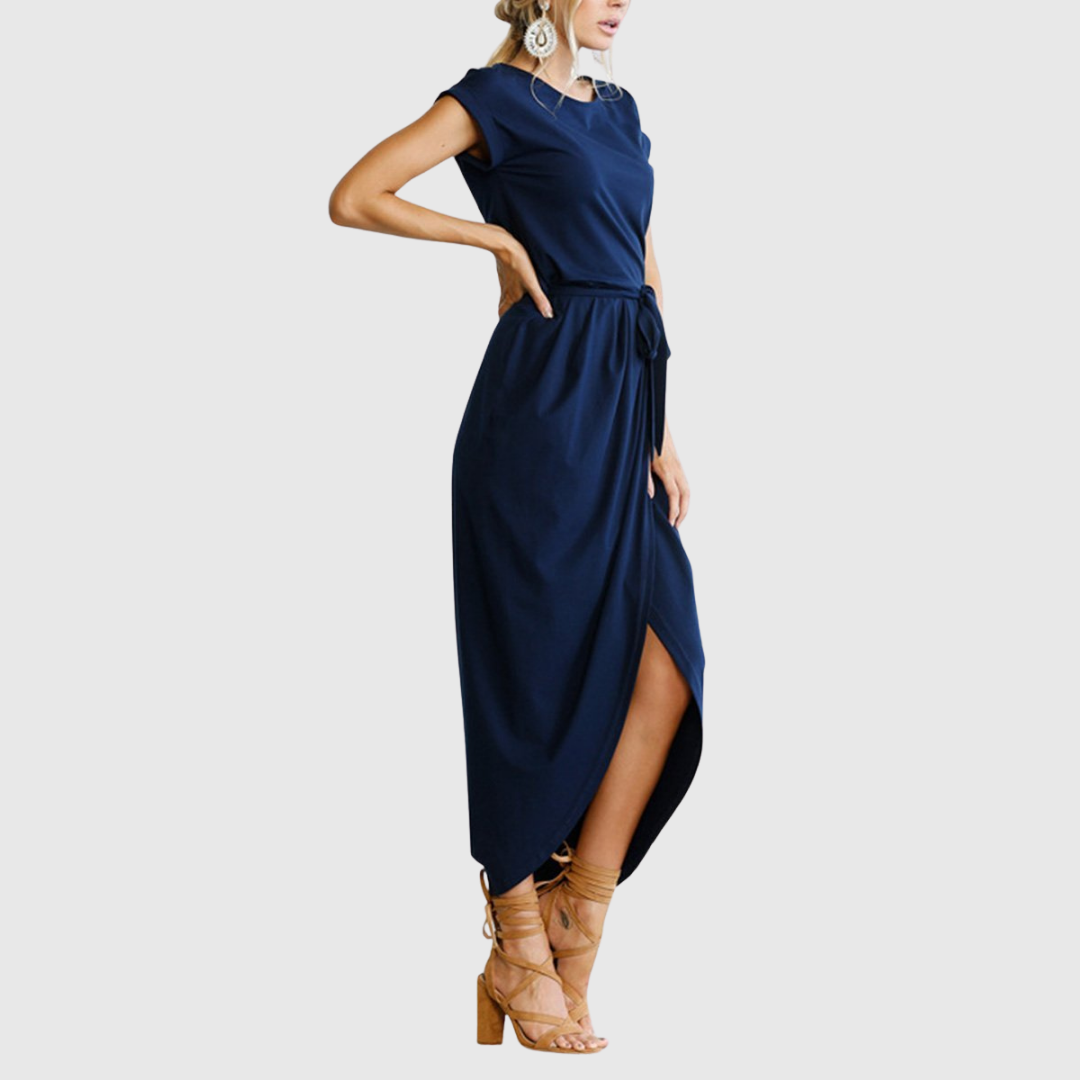 Ilyzara | Modern Tie Waist Midi Dress with Wrap Skirt