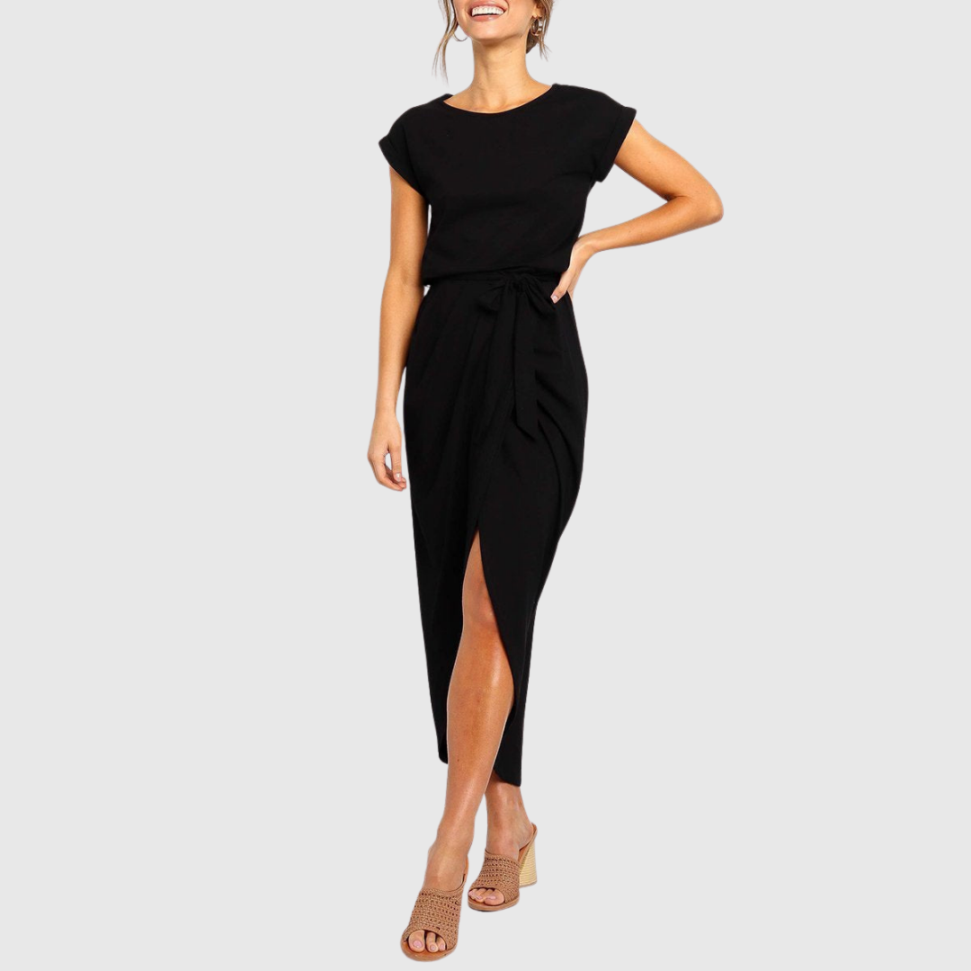 Ilyzara | Modern Tie Waist Midi Dress with Wrap Skirt