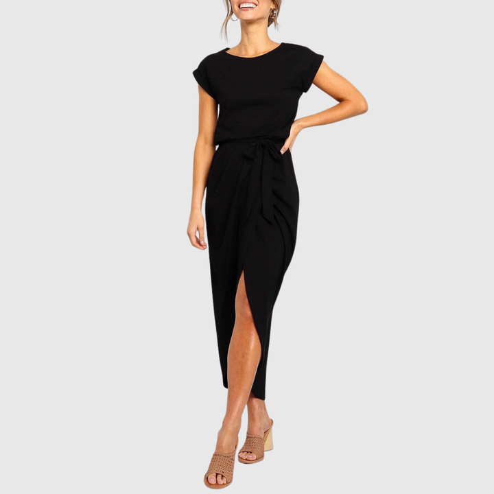 Ilyzara | Modern Tie Waist Midi Dress with Wrap Skirt