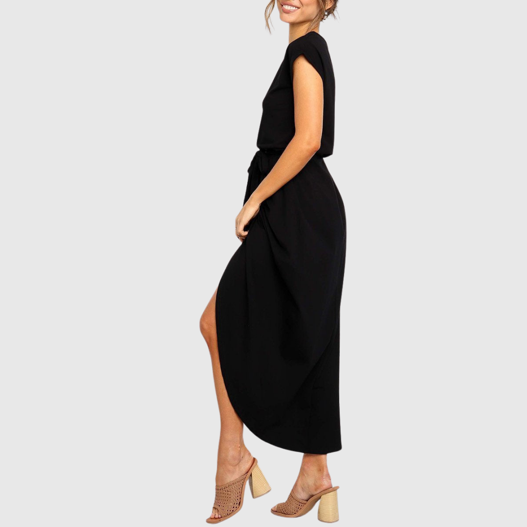 Ilyzara | Modern Tie Waist Midi Dress with Wrap Skirt