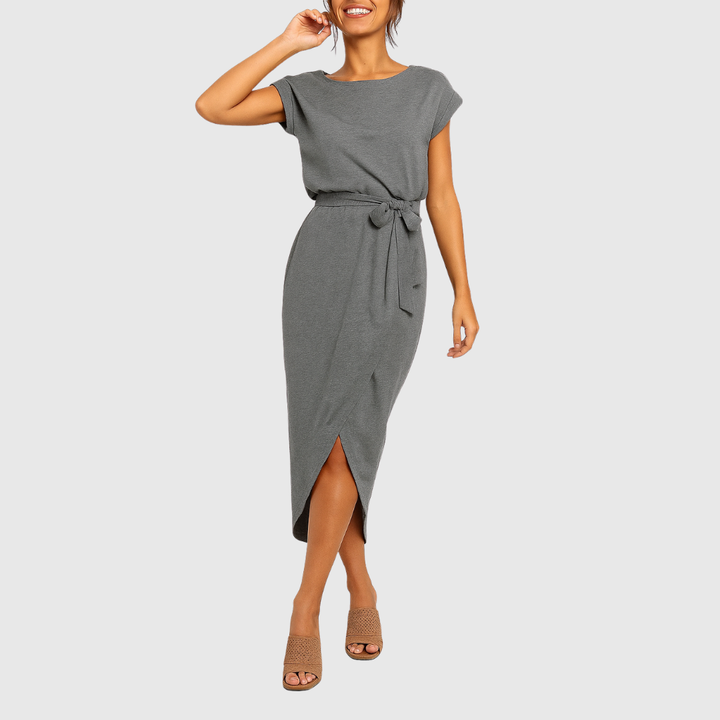 Ilyzara | Modern Tie Waist Midi Dress with Wrap Skirt