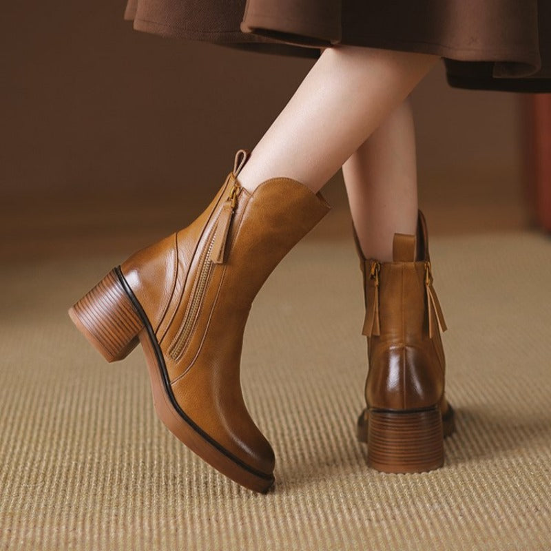 Isabella | Ankle Boots With Side Zipper And Block Heel