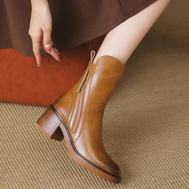 Isabella | Ankle Boots With Side Zipper And Block Heel