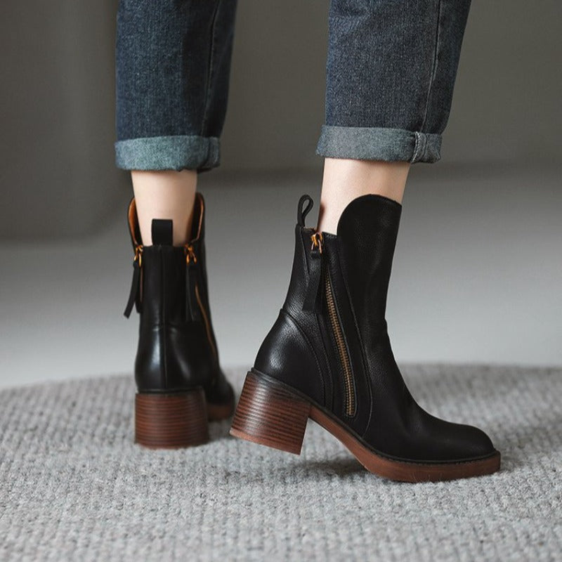 Isabella | Ankle Boots With Side Zipper And Block Heel