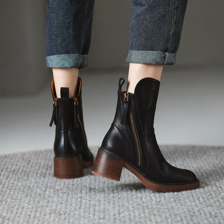 Isabella | Ankle Boots With Side Zipper And Block Heel