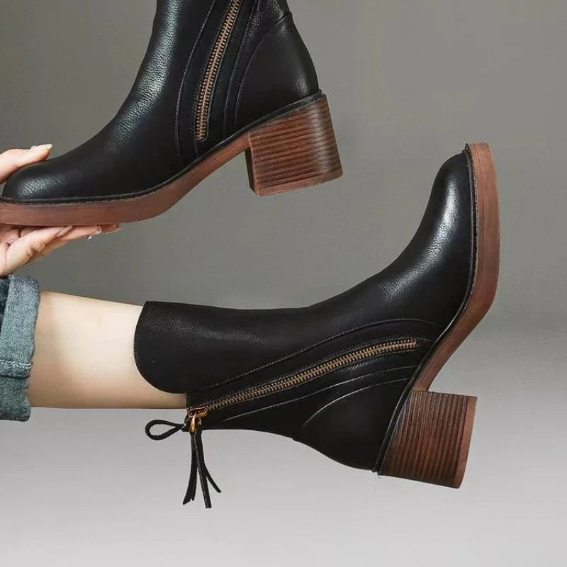 Isabella | Ankle Boots With Side Zipper And Block Heel