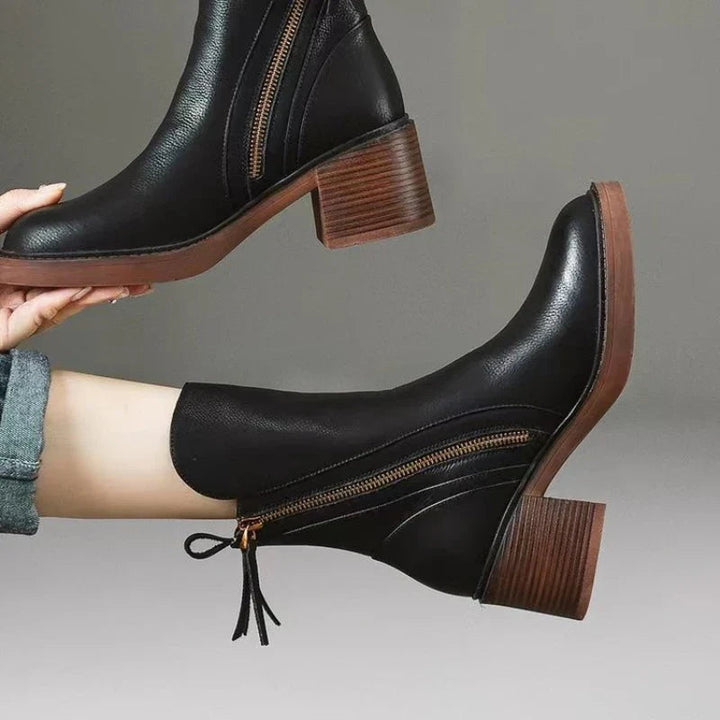 Isabella | Ankle Boots With Side Zipper And Block Heel