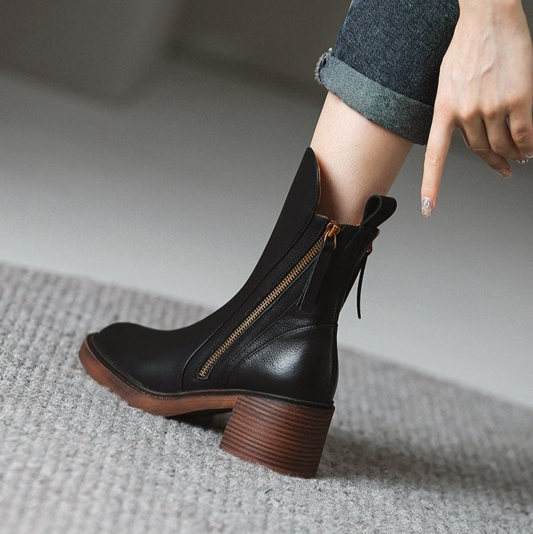 Isabella | Ankle Boots With Side Zipper And Block Heel