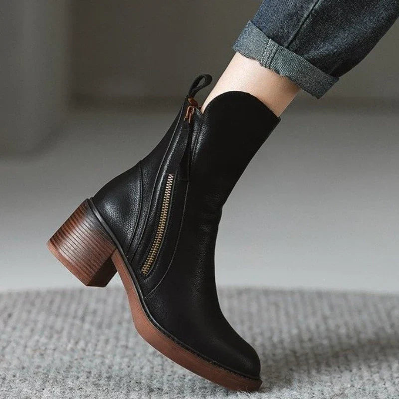 Isabella | Ankle Boots With Side Zipper And Block Heel