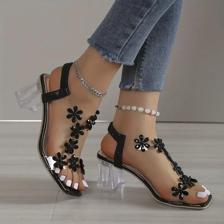 Isabella | Rhinestone Sandals with Block Heel