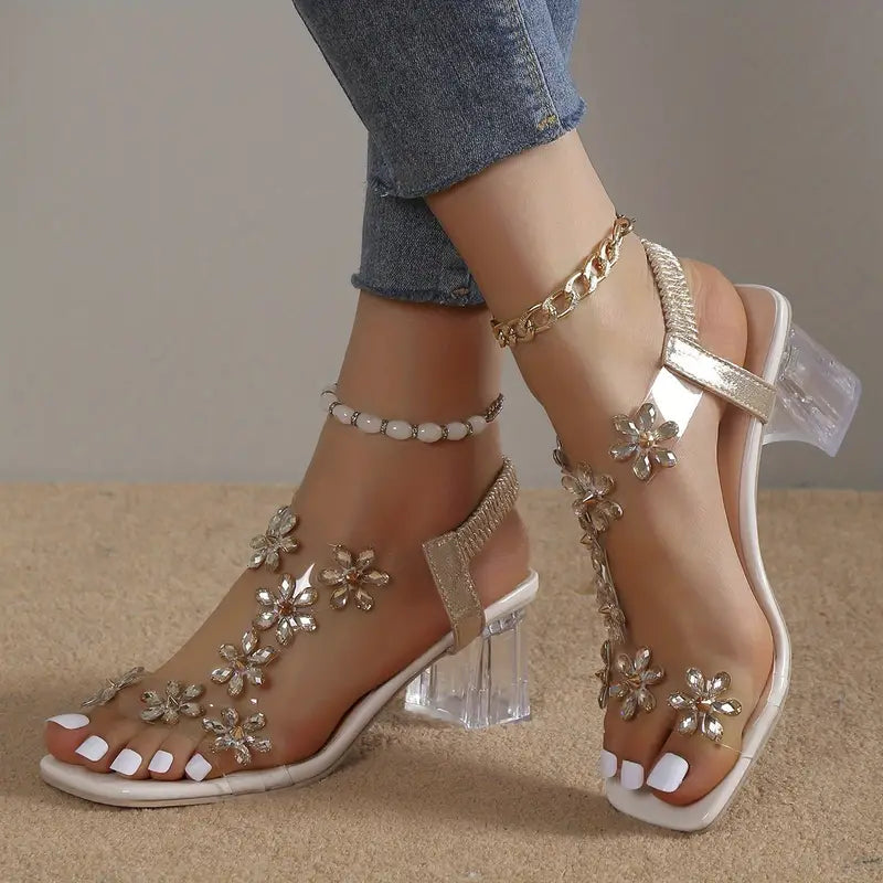 Isabella | Rhinestone Sandals with Block Heel