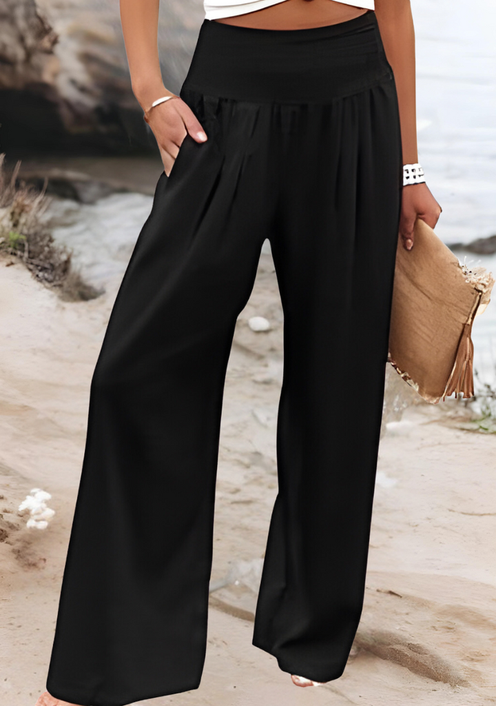 Isla | Flowing Wide Leg Pants With Smocked Waist