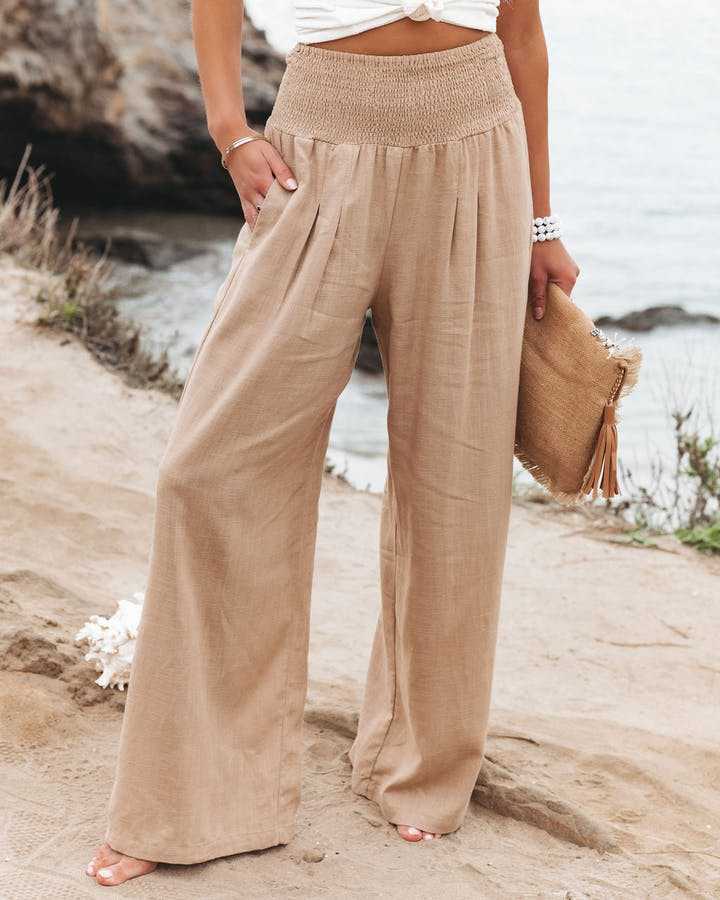 Isla | Flowing Wide Leg Pants With Smocked Waist
