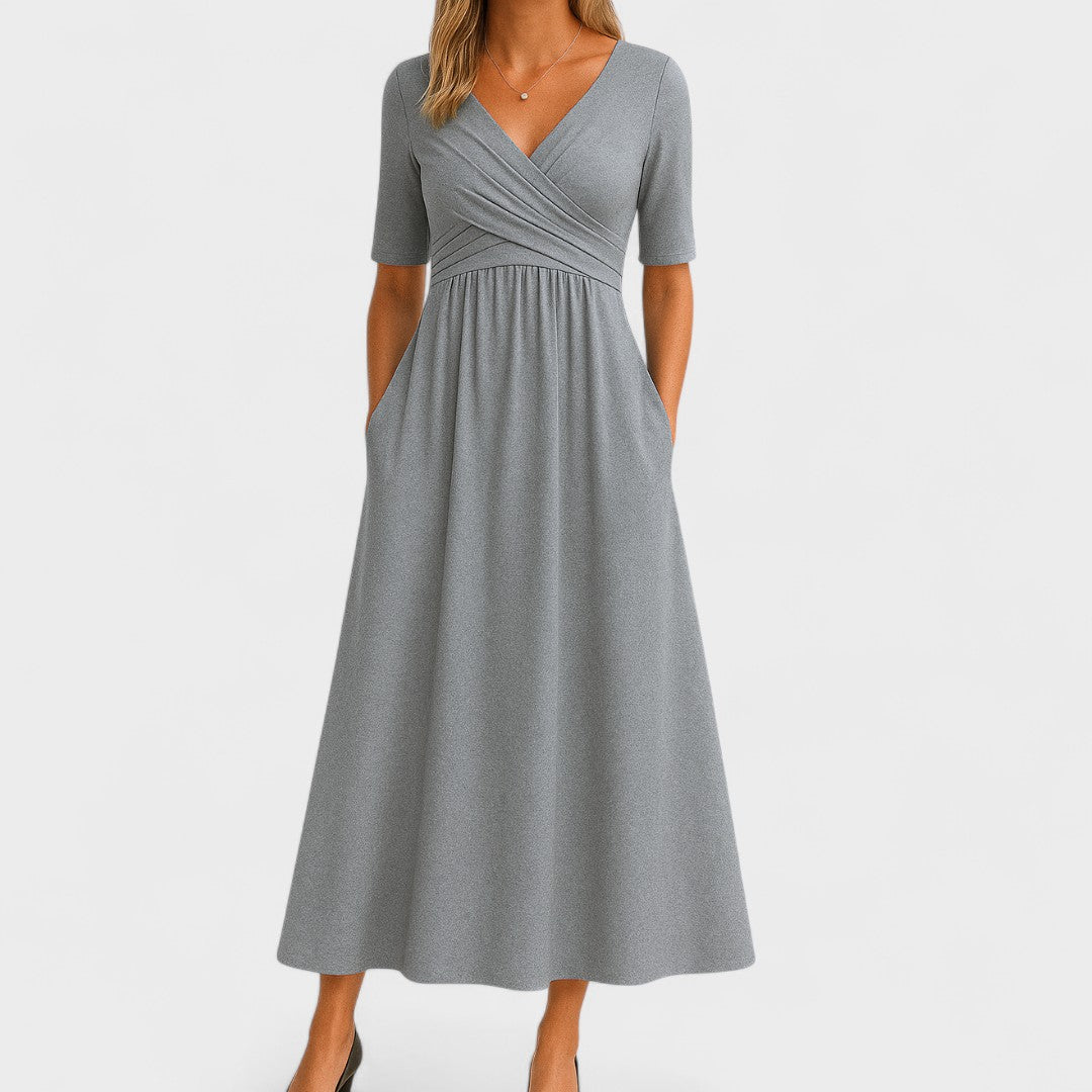 Ismeria | Wrap Bodice Midi Dress with Pockets