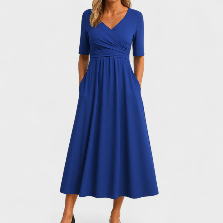 Ismeria | Wrap Bodice Midi Dress with Pockets