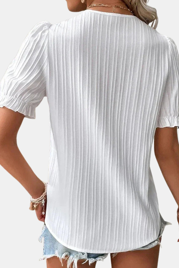 Isoldee | Lace Trim Puff Sleeve Blouse