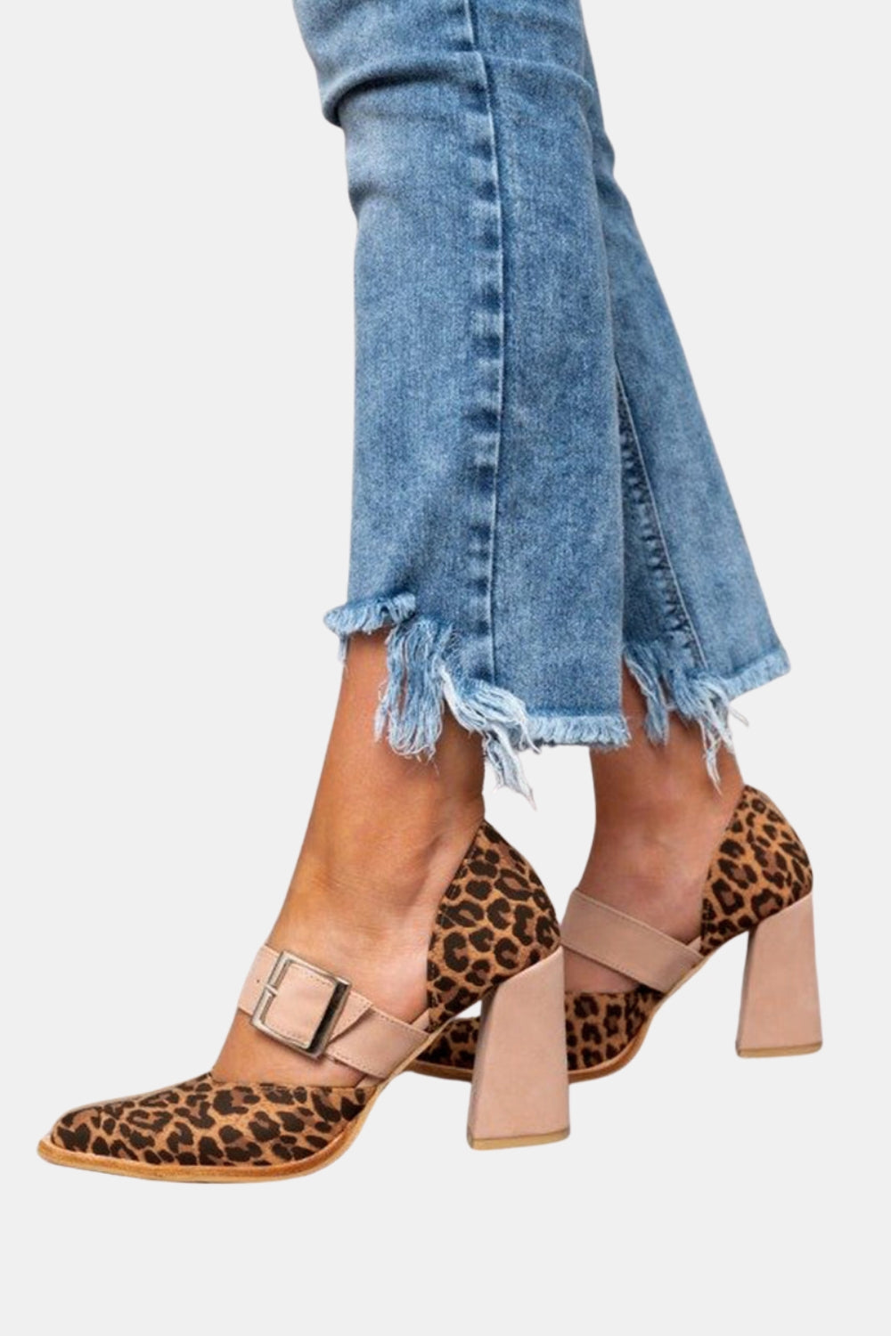 Isra | Chic Leopard Print Block Heel Pumps with Buckle Strap