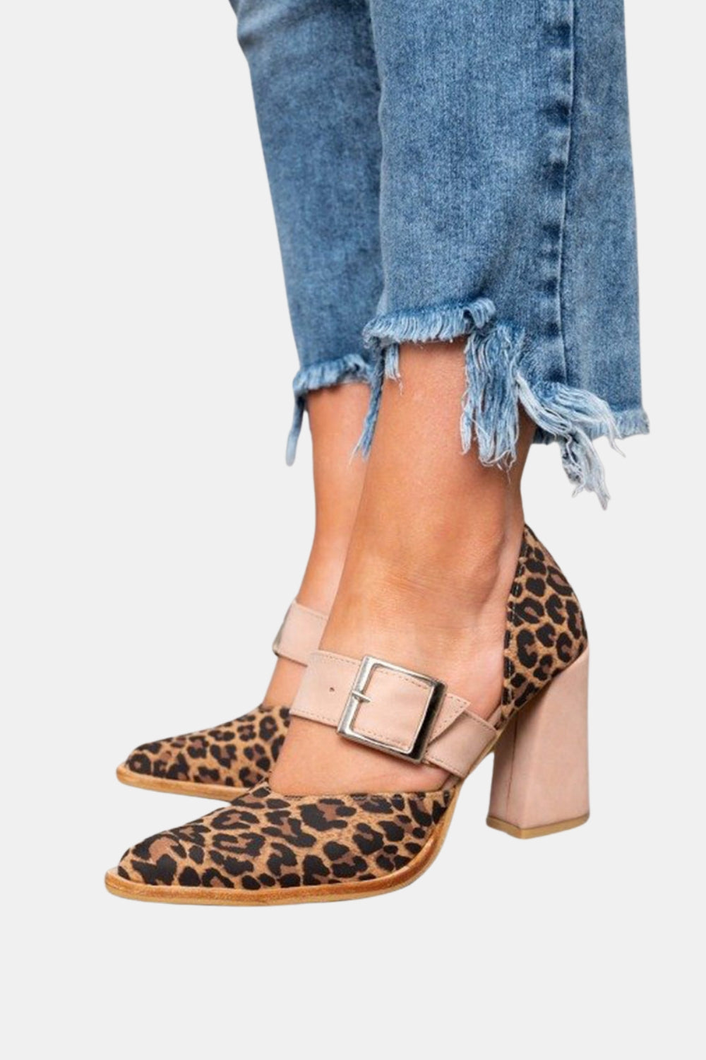 Isra | Chic Leopard Print Block Heel Pumps with Buckle Strap