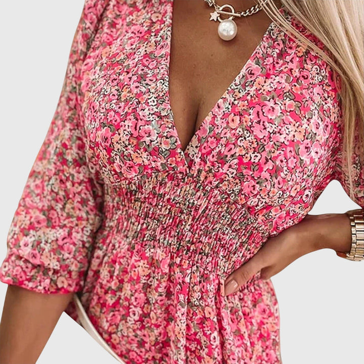 Isyvera | Chic Floral V-Neck Mini Dress