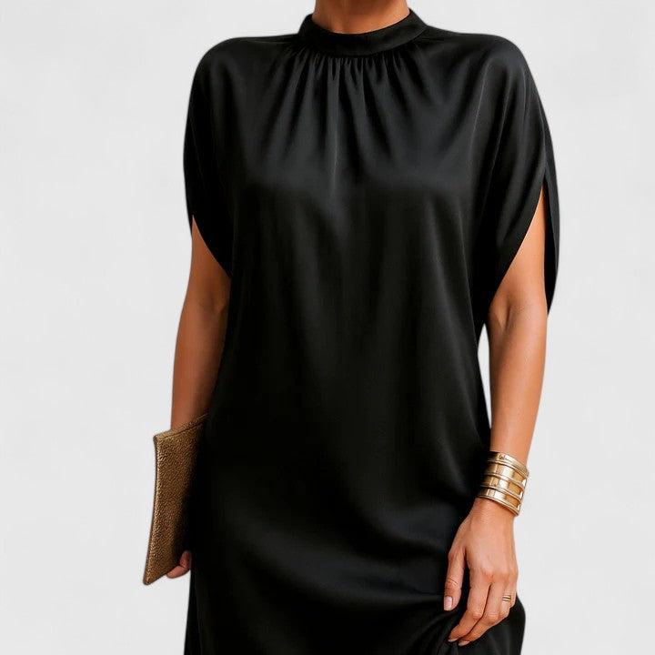Iverossa | Chic Satin Shift Dress with Mock Neck