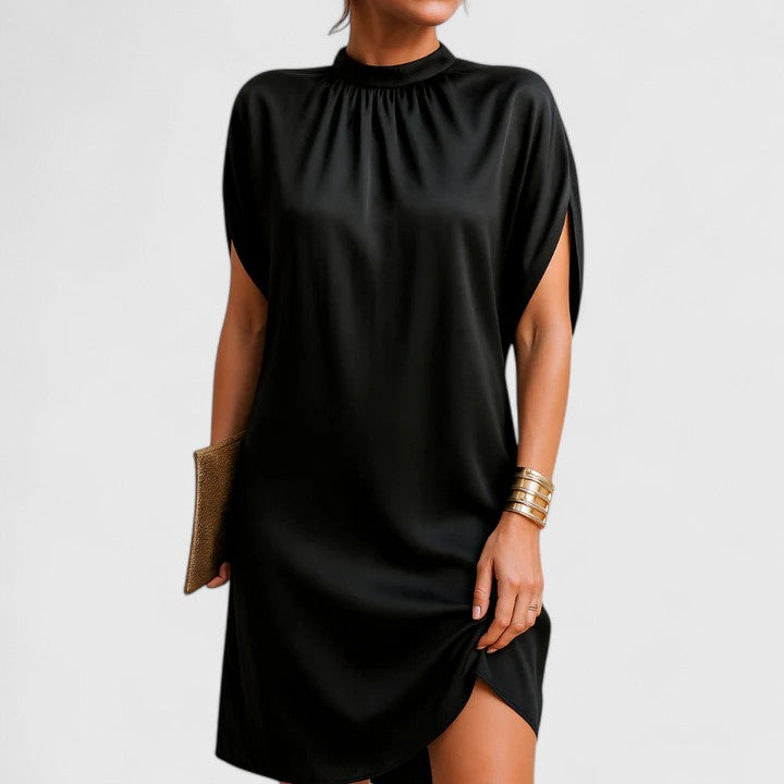 Iverossa | Chic Satin Shift Dress with Mock Neck