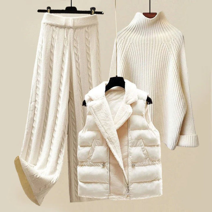 Ivy | Three Piece Knit Set with Puffer Vest