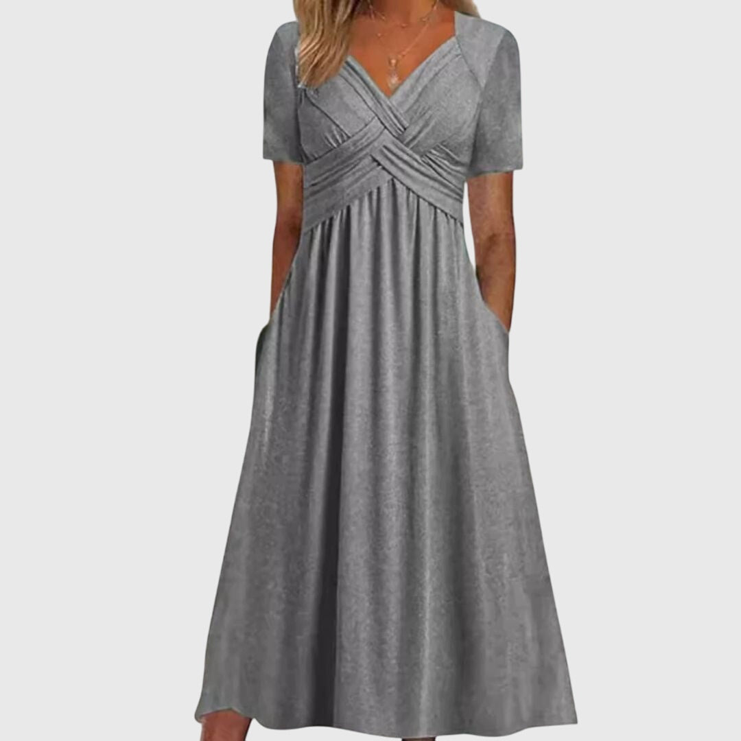 Izelara | Classic V-Neck Midi Dress with Empire Waist