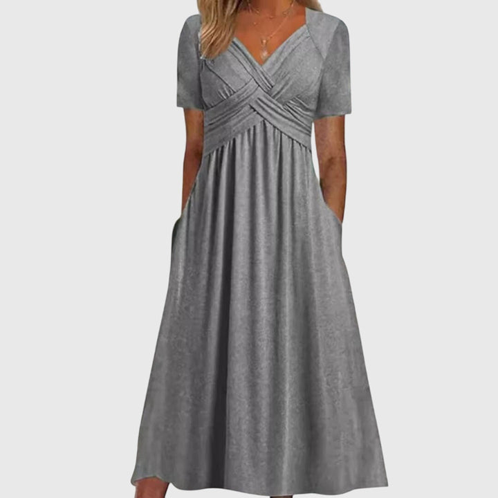 Izelara | Classic V-Neck Midi Dress with Empire Waist