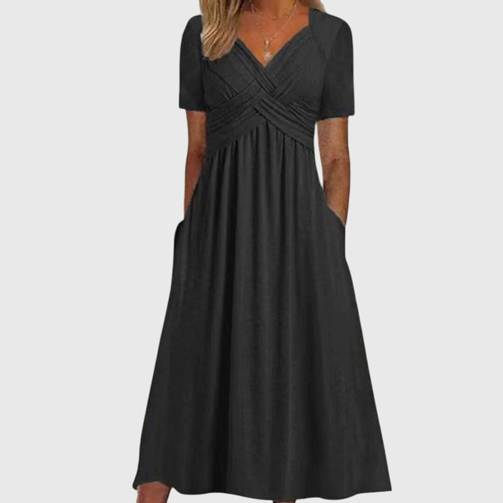 Izelara | Classic V-Neck Midi Dress with Empire Waist