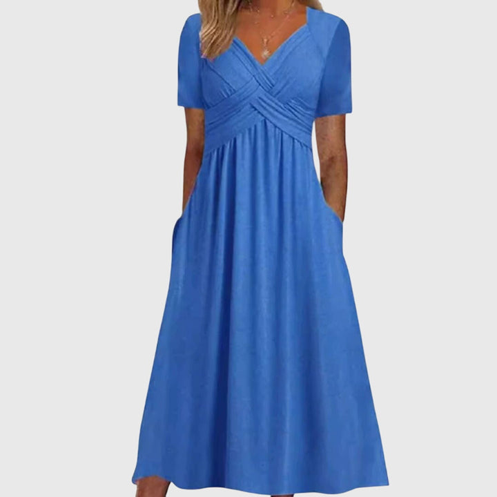Izelara | Classic V-Neck Midi Dress with Empire Waist