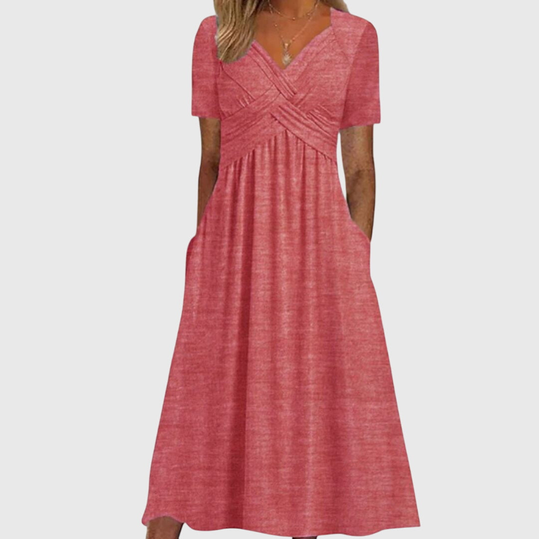 Izelara | Classic V-Neck Midi Dress with Empire Waist