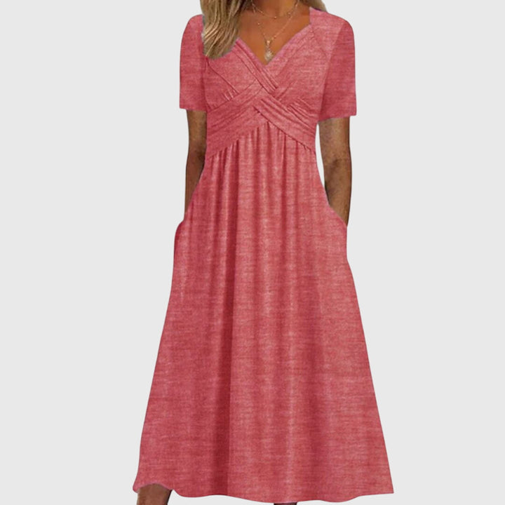 Izelara | Classic V-Neck Midi Dress with Empire Waist