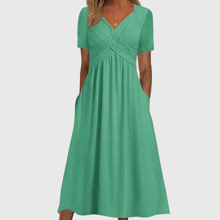 Izelara | Classic V-Neck Midi Dress with Empire Waist