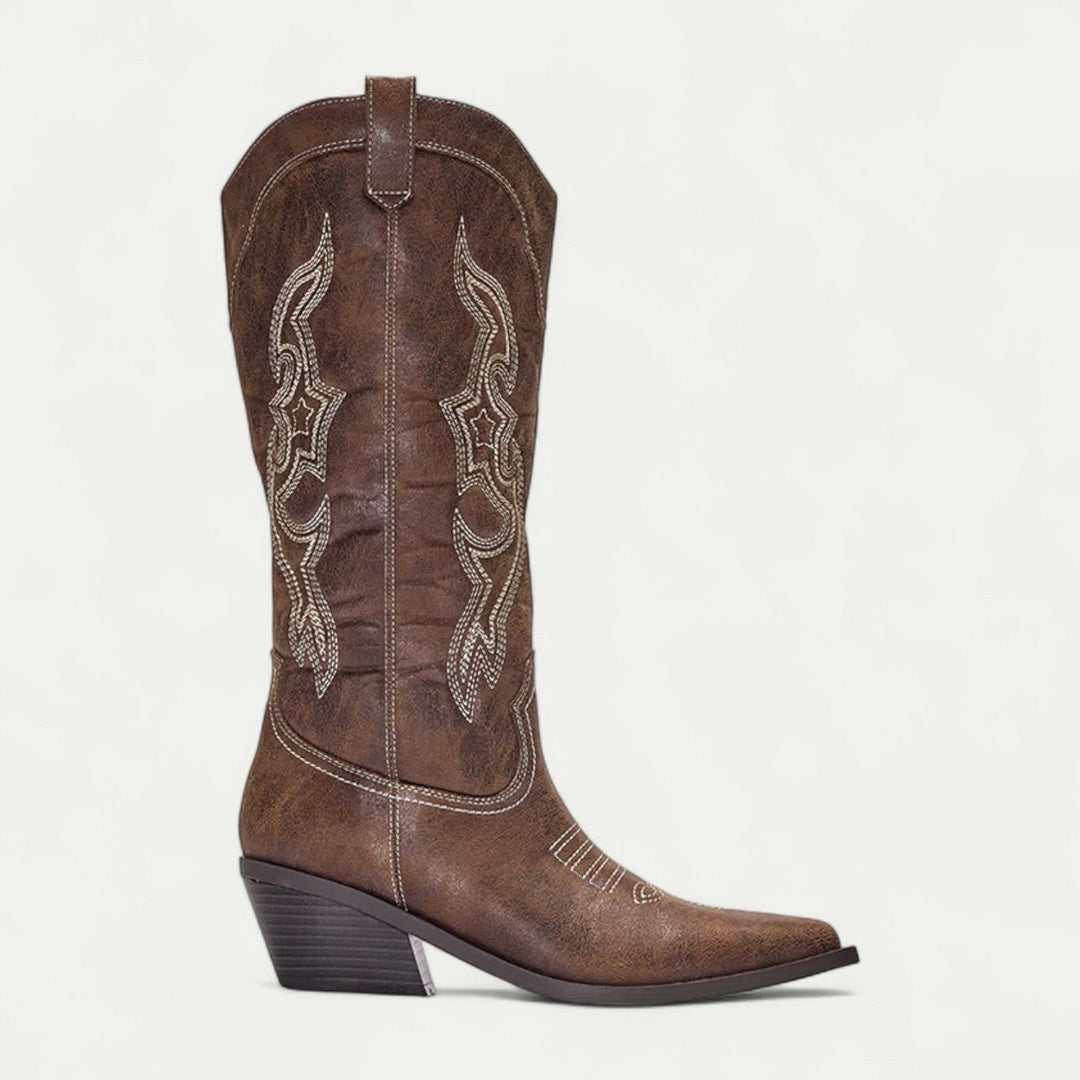 Janie | Western Knee High Boots with Embroidered Detail