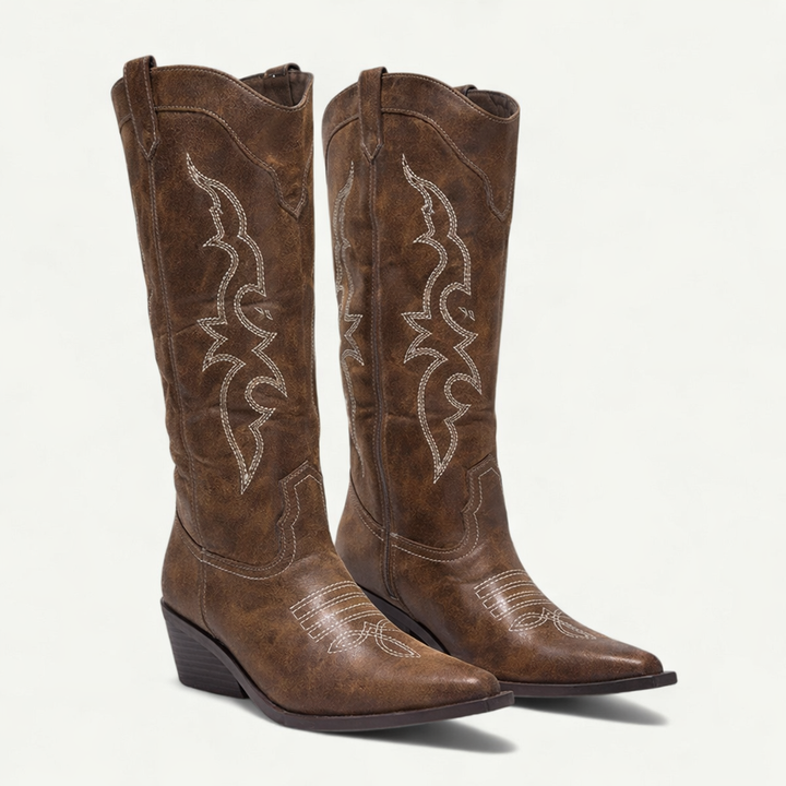 Janie | Western Knee High Boots with Embroidered Detail