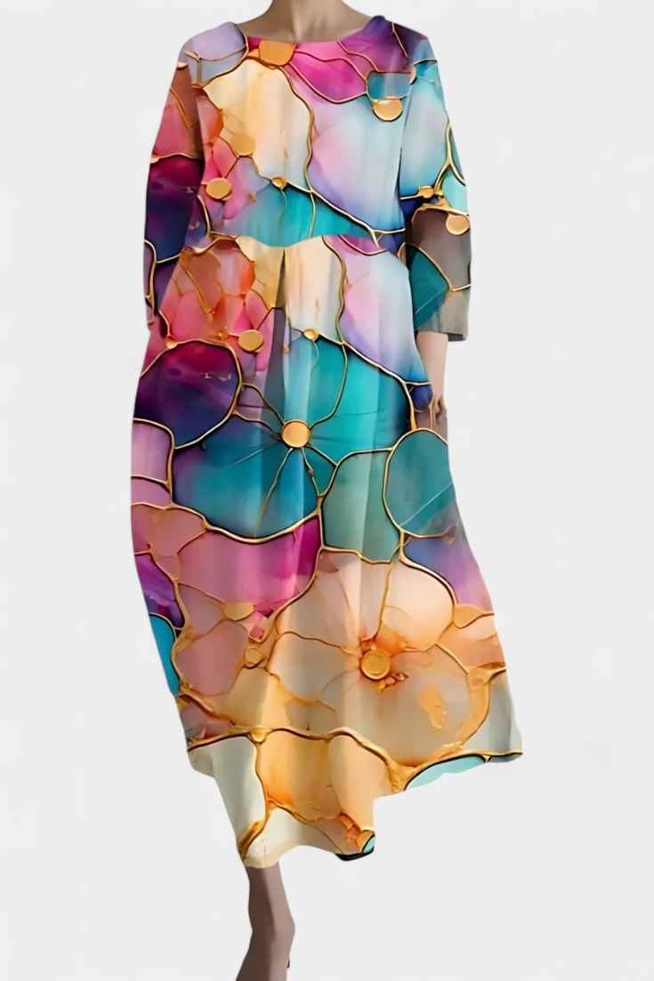 Jasmira | Printed V-Neck Maxi Dress with Flowing Skirt