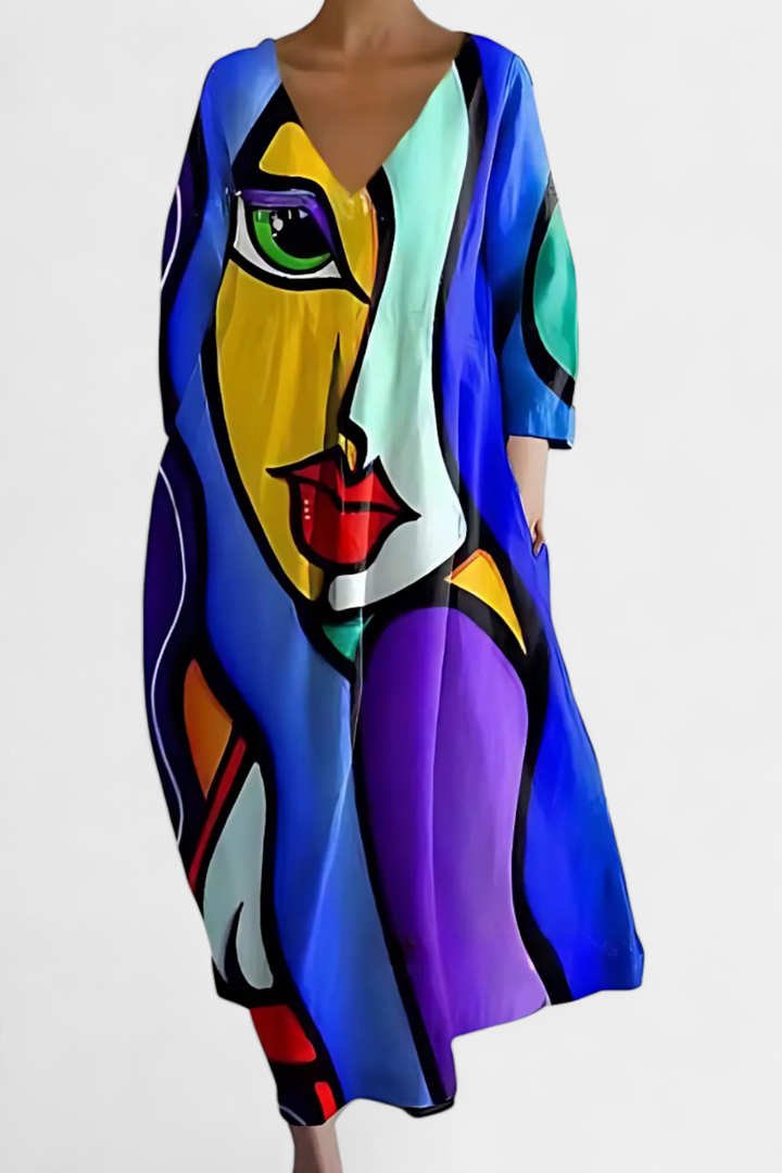 Jasmira | Printed V-Neck Maxi Dress with Flowing Skirt