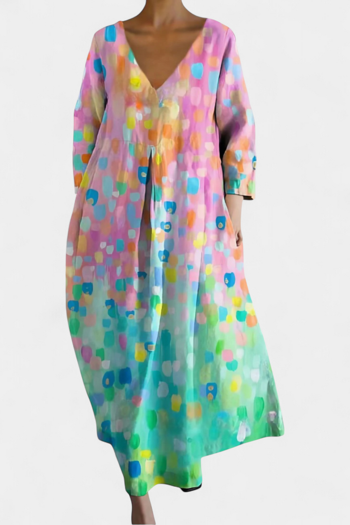 Jasmira | Printed V-Neck Maxi Dress with Flowing Skirt